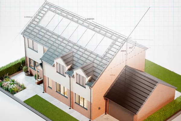 technical drawing with part of house completed