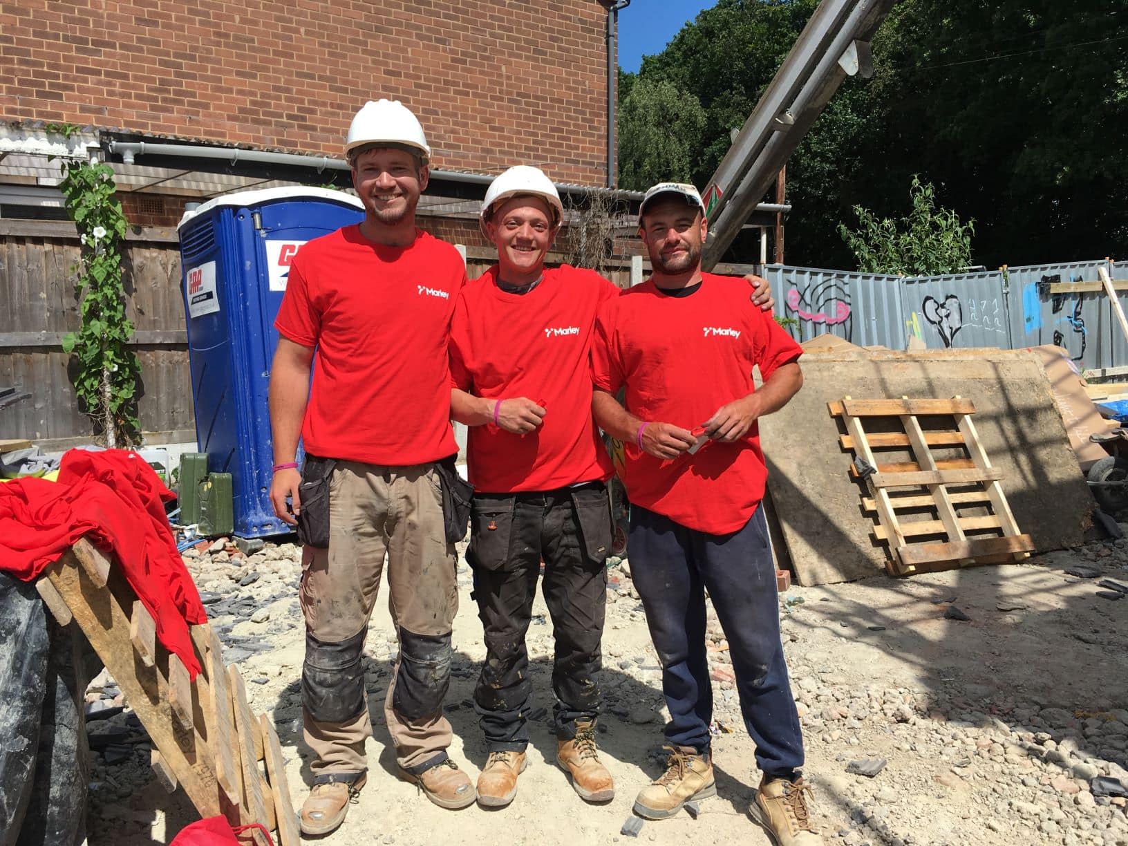 Marley safe in the sun campaign image of roofers in promotional products